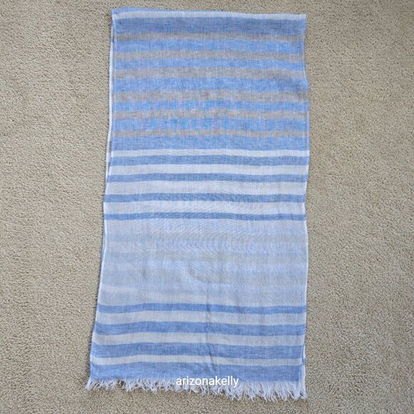 Linen Scarf Stripe Made in Italy Blue White Grey - Picture 10 of 11